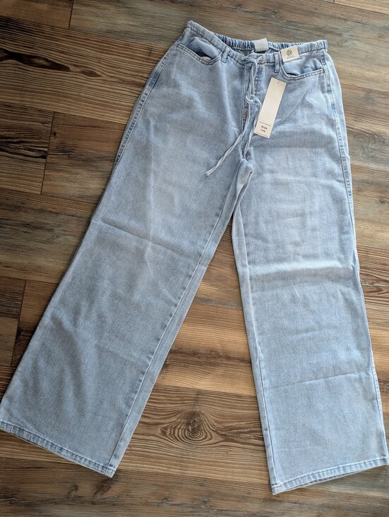 No Boundaries Denim - No Boundaries Mid Rise Wide Leg Tie Front Elastic Mini Waist Light Denim Jeans